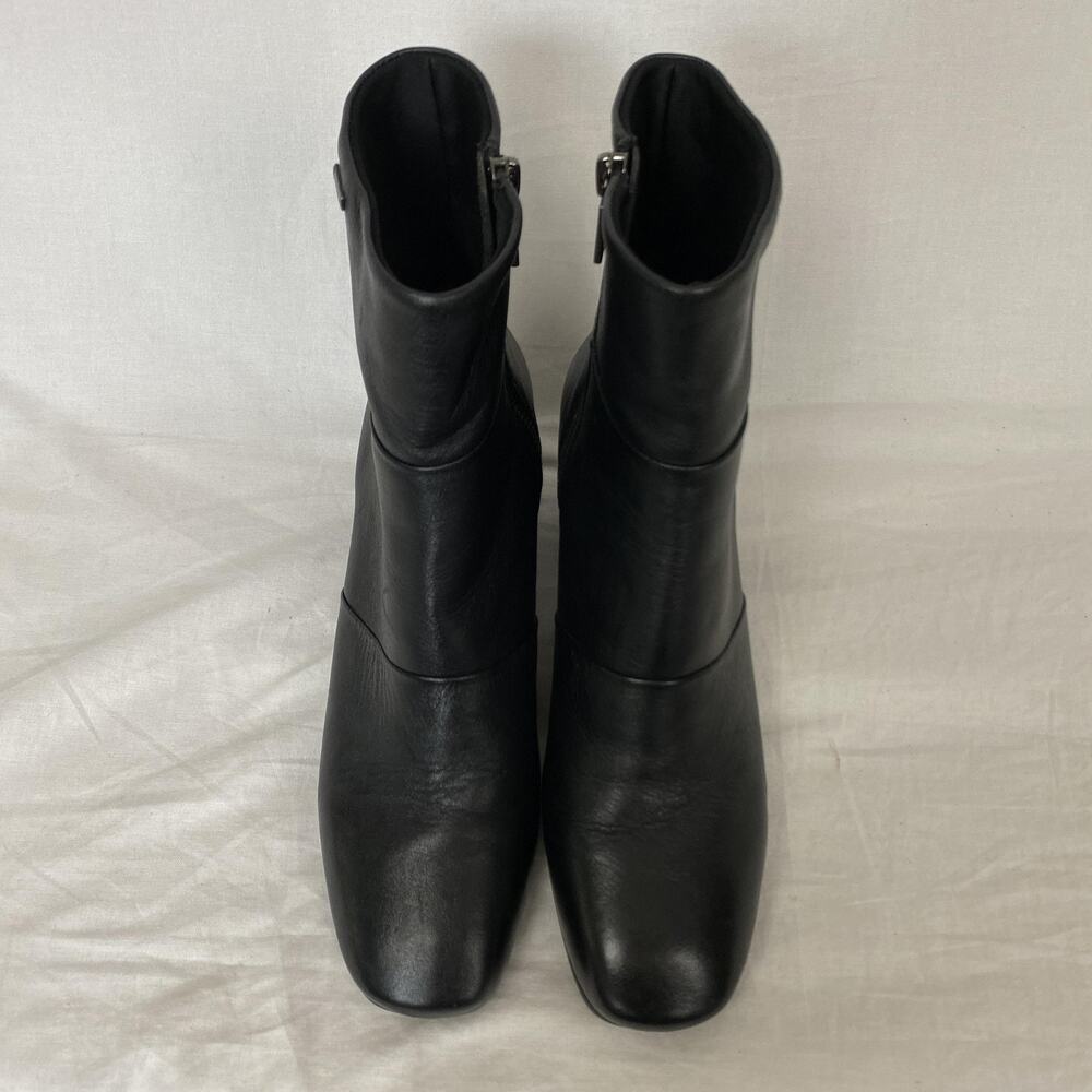 Vintage 90s Kenneth Cole Square Toe Ankle Boots 7.5 Black Leather Chunky Heel - Picture 4 of 15